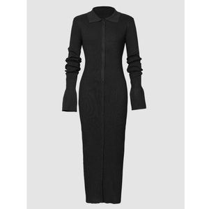 Long sleeve button down black dress